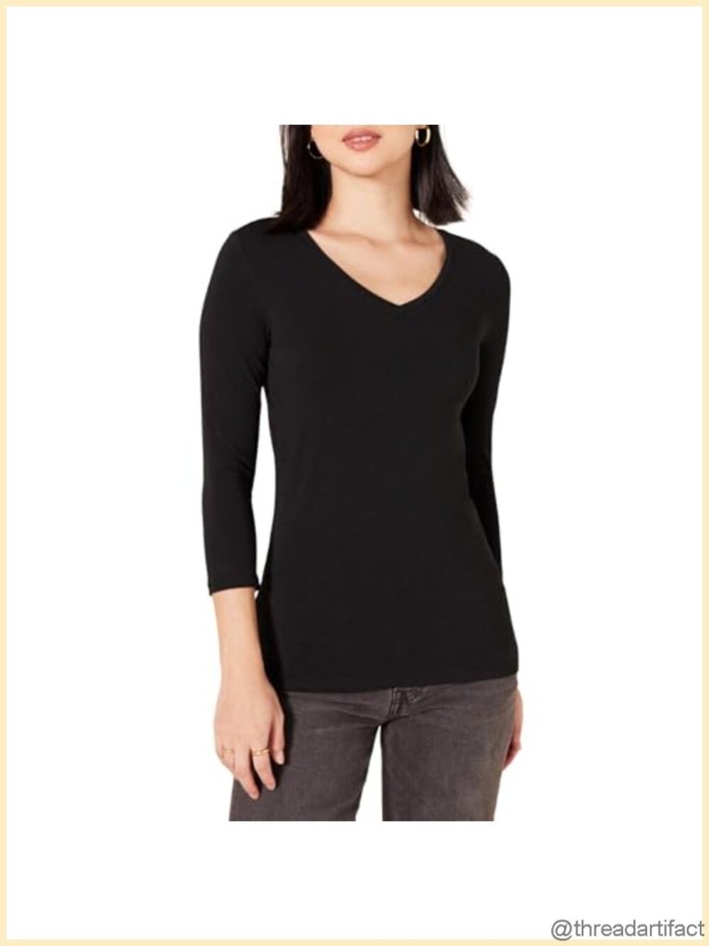 Women's 3/4 Sleeve V-Neck Cotton Modal T-Shirt Regular Fit Tee